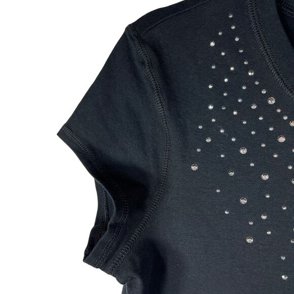 Chico's Silver Studded T-Shirt Size 0/Small Black Cap Sleeve Whimsigoth NEW! - Picture 7 of 8